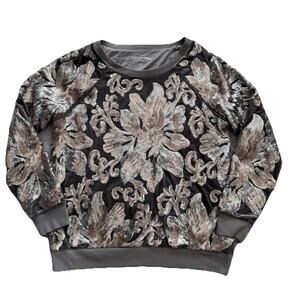 Soft Surroundings Gray Glistening Pullover Sequin Velvet Sweater S Boho Classic